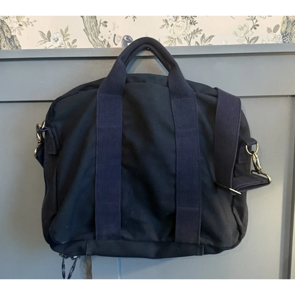Vintage LANDS END SQUARE RIGGER Navy Blue Canvas Briefcase Laptop Tavel Bag USA